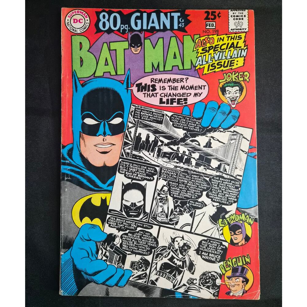 Batman #198 (Feb 1968) 80 Pg Giant – Joker Catwoman Penguin – Bob Kane Cover FN+